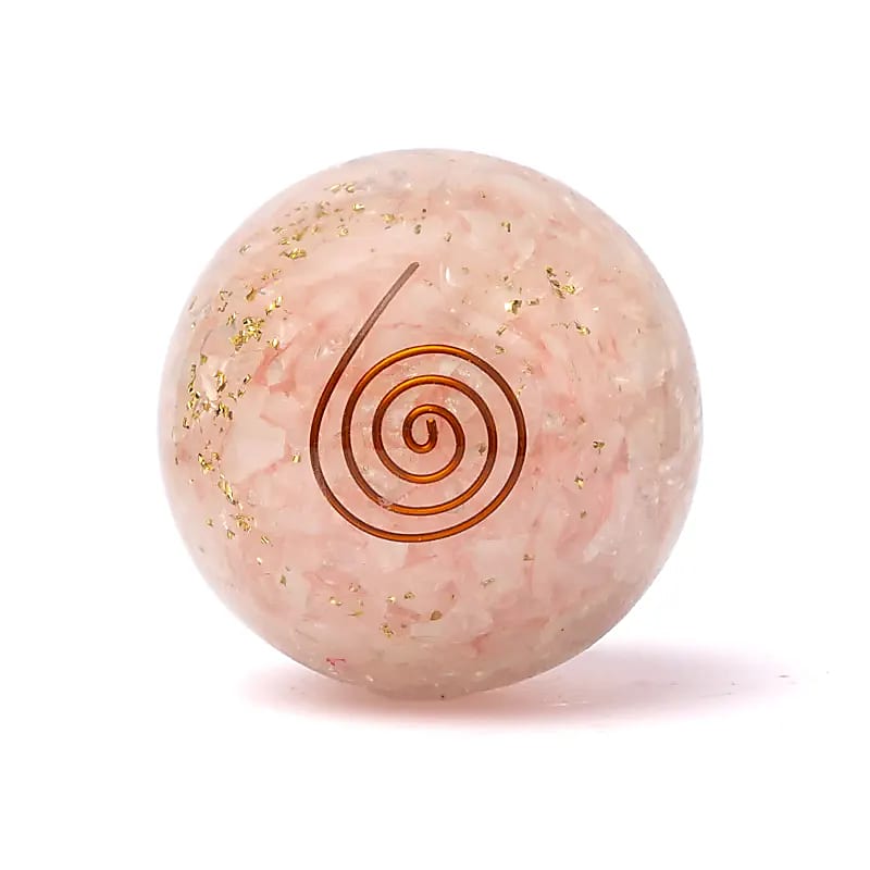 Orgonite sphère quartz rose avec cœur de gros