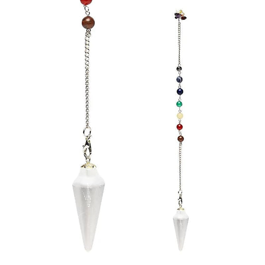 Péndulo de Selenita con cadena de chakra