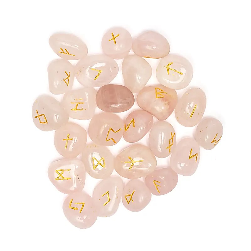 Set oracolo runico quarzo rosa in sacchetto di cotone