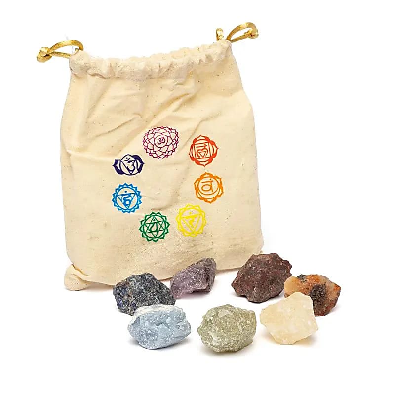 Set de 7 pierres des chakra dans un sac en coton