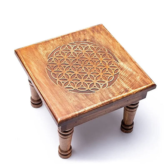Houten bijzettafel bloem des levens
