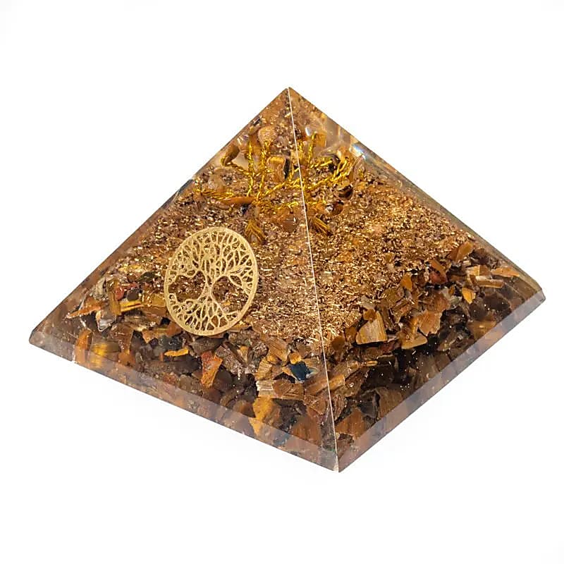 Tiger eye pyramid with tree of life