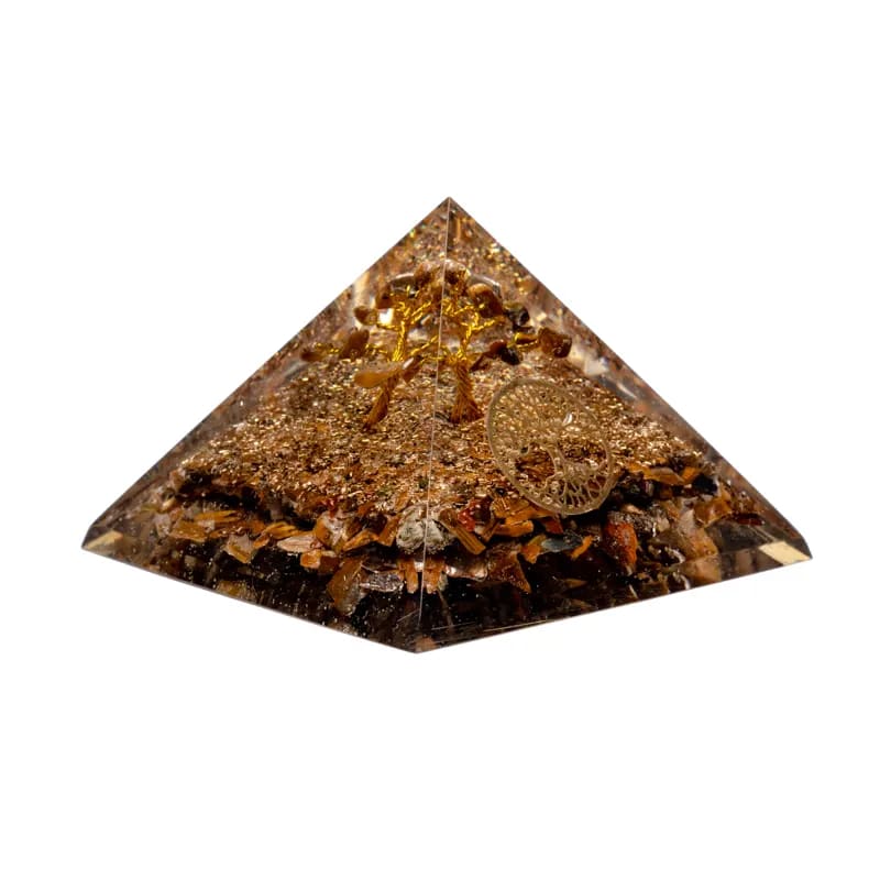 Tiger eye pyramid with tree of life