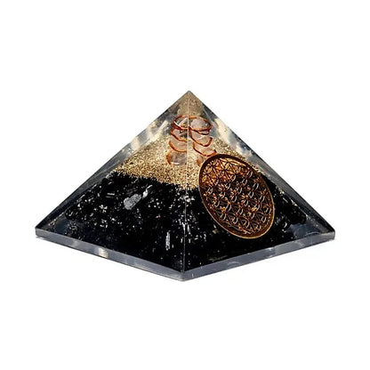 Toermalijn piramide met kristalpunt en bloem des levens thumb
