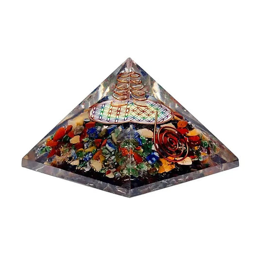 Flower of life chakra pyramid with crystal point