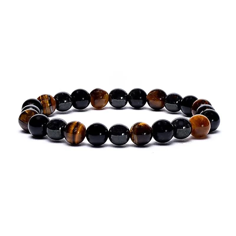 Bracelet élastique hématite / obsidienne / oeil de tigre