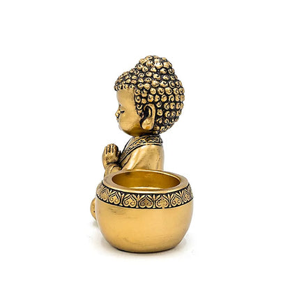 Photophore bouddha priant gauche couleur or de gros thumb