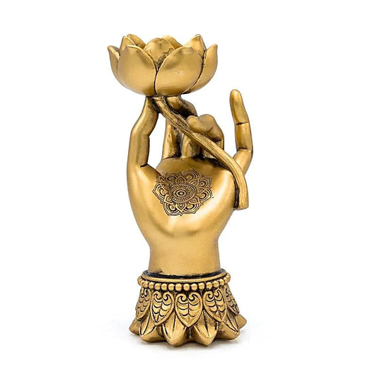 Teelichthalter Varada Mudra mit Lotus goldfarben
