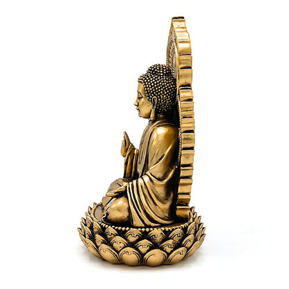 Buddha statue on throne gold coloured Polyresin thumb