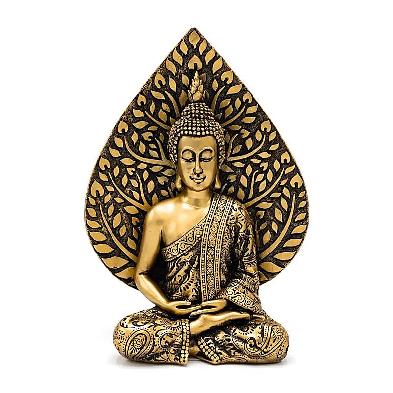 Buda en meditación con hoja de Bodhi color oro