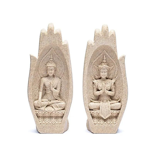 Mani mudra Namaste con Buddha colore sabbia