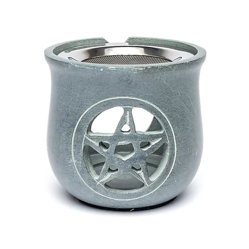 Brûle encens Pentacle en pierre à savon gris