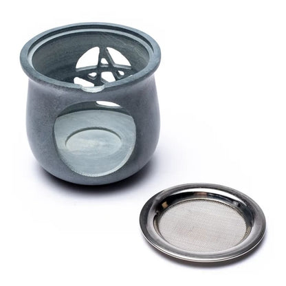 Brûle encens Pentacle en pierre à savon gris