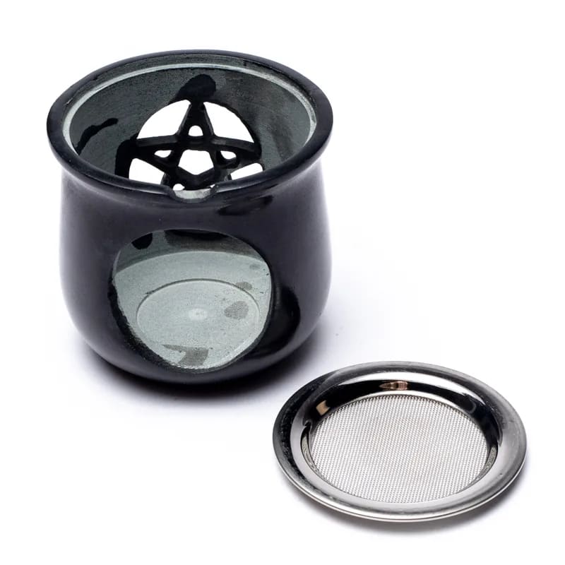 Incense burner Pentacle soapstone black + sieve