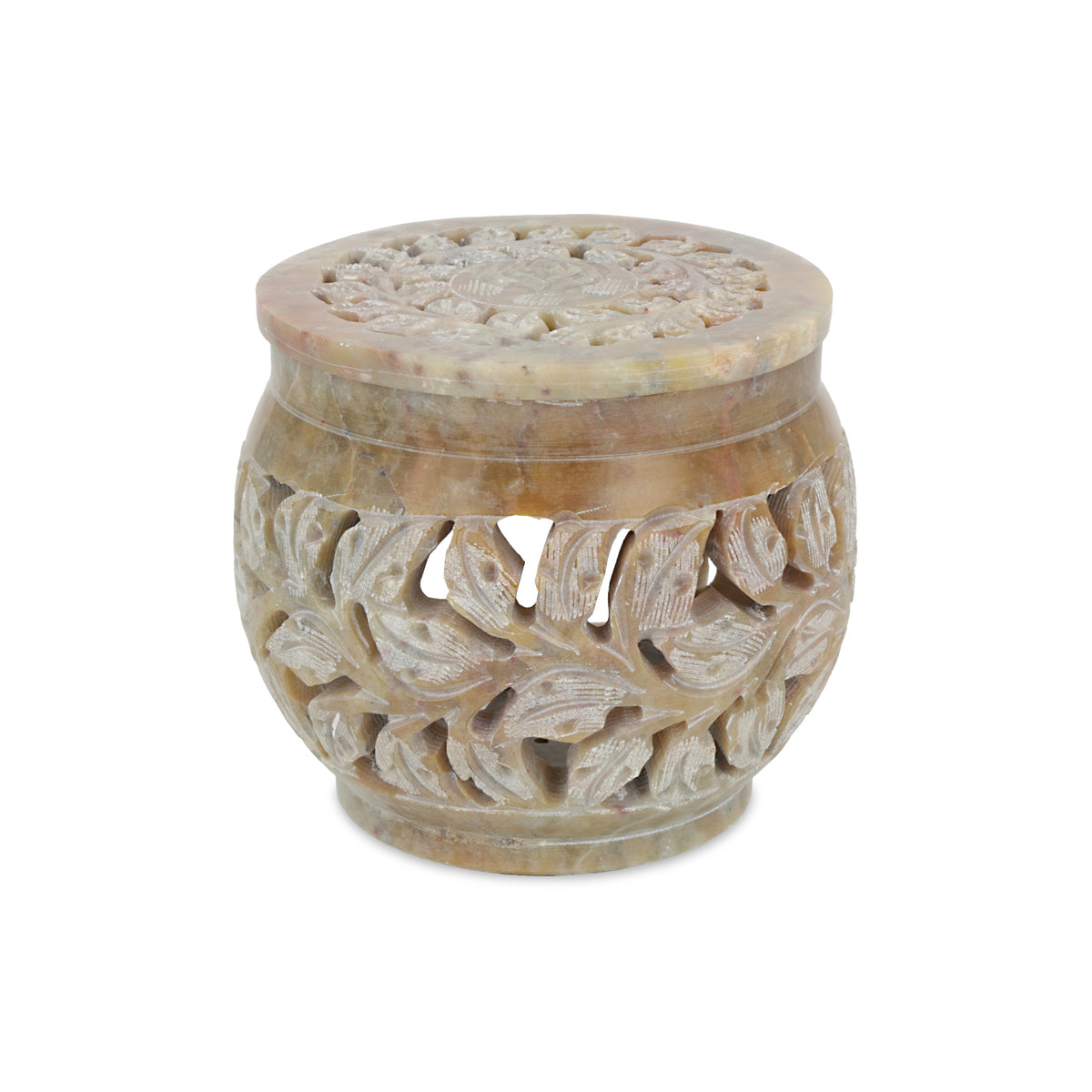 Brûleur multi-usages en stéatite marbrée motif floral Beige