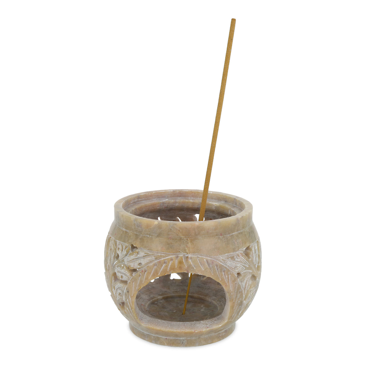 Brûleur multi-usages en stéatite marbrée motif floral