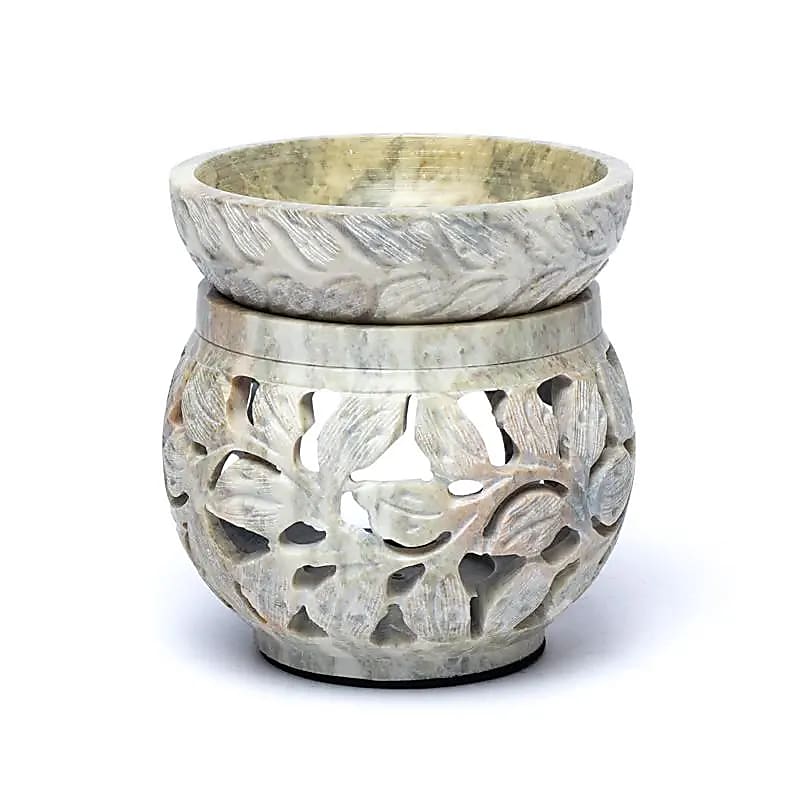 Mehrzweckbrenner aus marmoriertem Speckstein mit Blumenmotiv