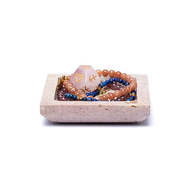 Vassoio/base per candele quadrato in pietra ollare beige