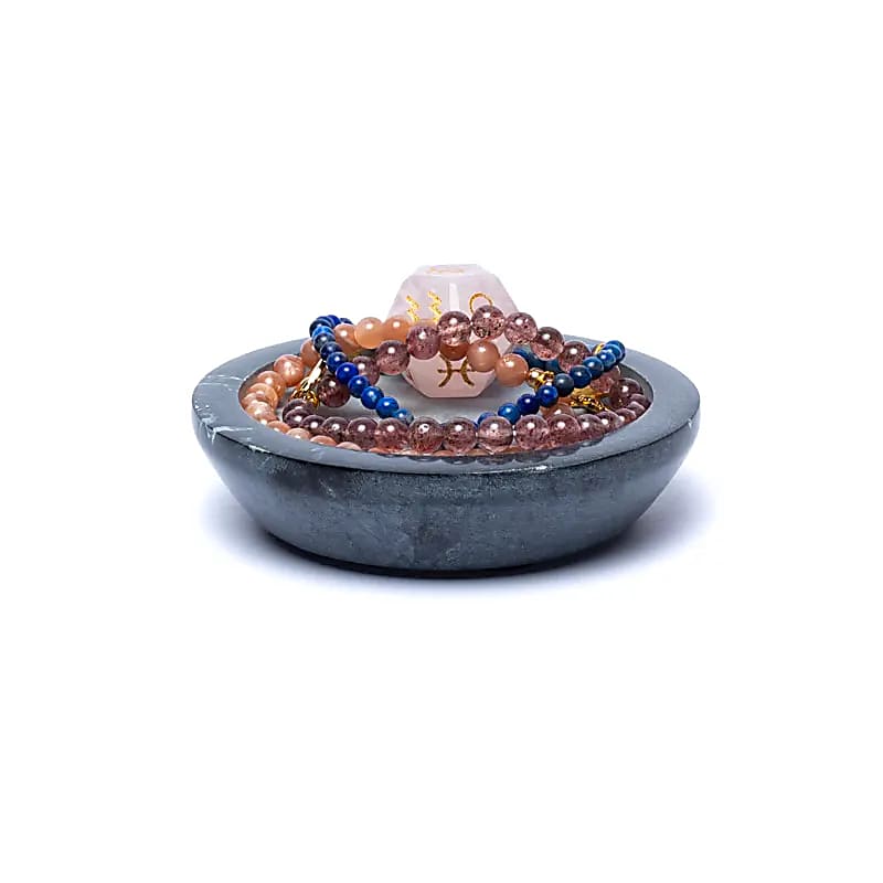 Tray / candle base round grey soapstone