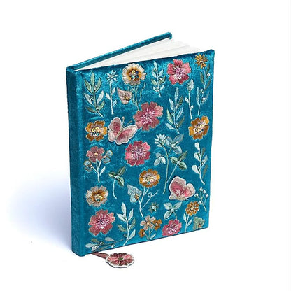 Notizbuch Samt blau mit Blumen thumb