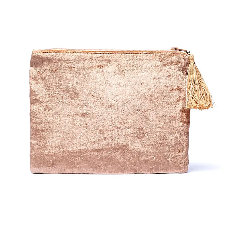 Astuccio in velluto beige con cerniera e fiori