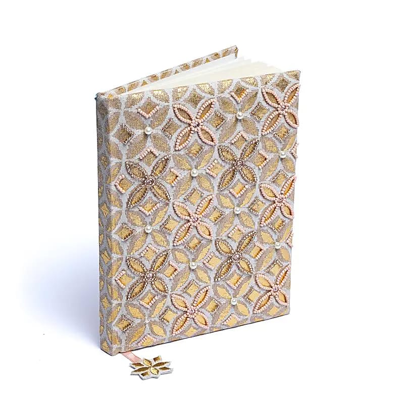 Quaderno in velluto beige/oro con Fiore della vita