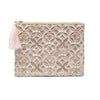 Bolsa de terciopelo con cremallera beige/oro con la Flor de la Vida