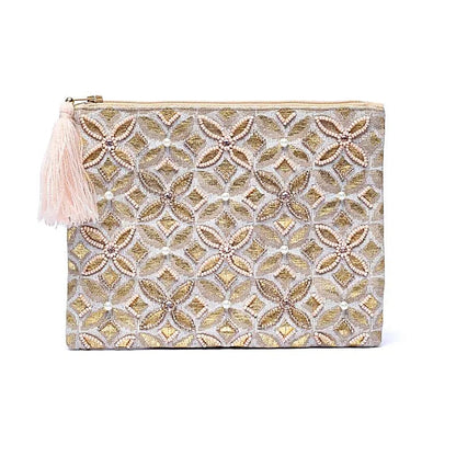Bolsa de terciopelo con cremallera beige/oro con la Flor de la Vida thumb