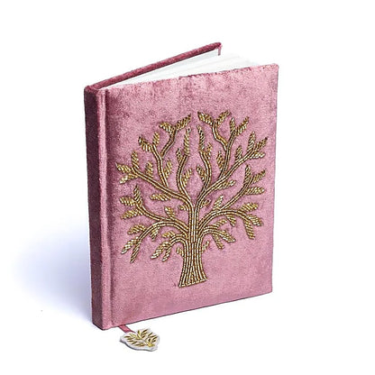 Notizbuch Samt rosa mit Lebensbaum - 20x15 cm thumb