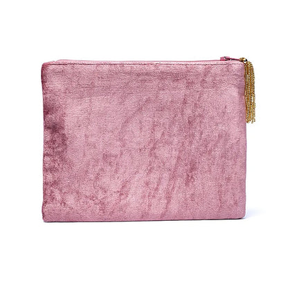Pochette zippée en velours Rose avec Arbre de vie de gros thumb