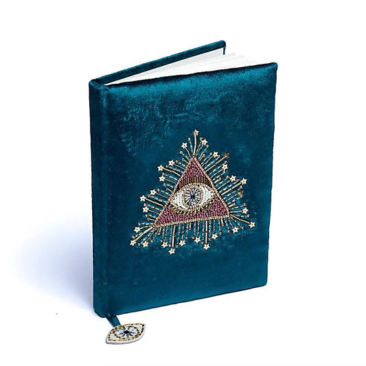Notitieboek fluweel petrol met tarot oog