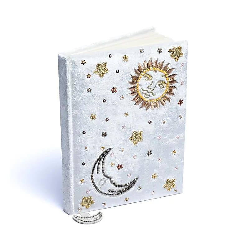 Notitieboek fluweel wit met zon en maan