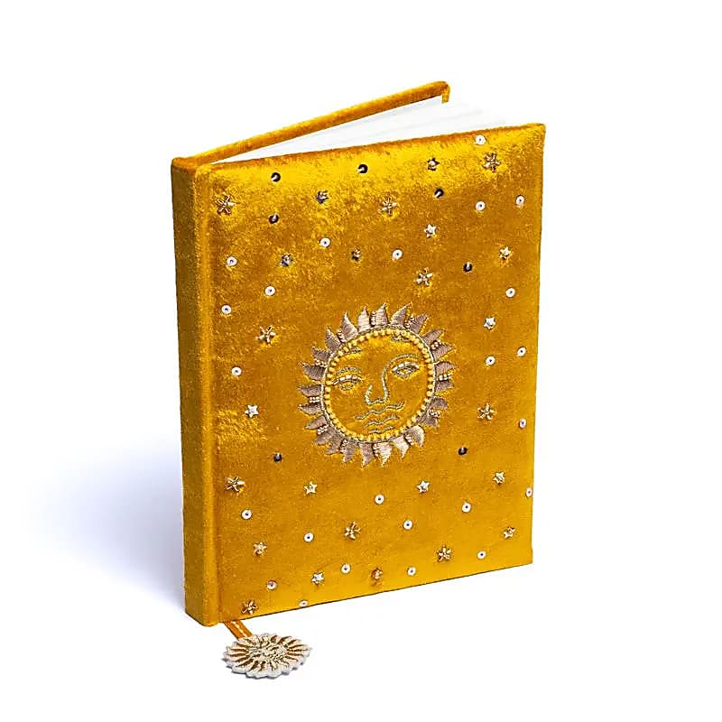 Notizbuch Samt gelb mit Sonne