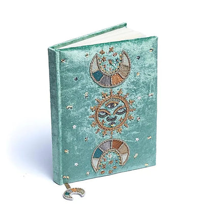 Notitieboek fluweel mint met maanfasen thumb