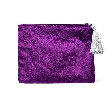 Zippered velvet pouch purple with galaxy wholesale thumb