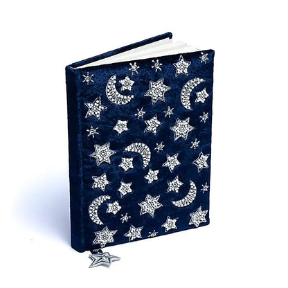 Notebook velvet dark blue with moon and stars thumb