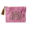 Bolsa de terciopelo morado con cremallera y arcoíris