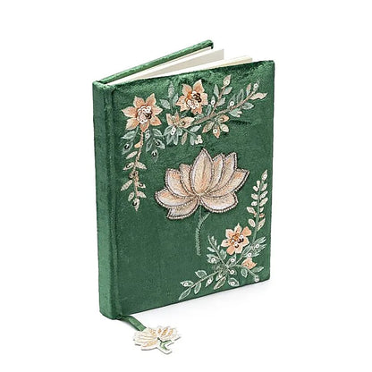 Notitieboek fluweel groen met lotus thumb