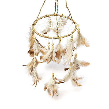 Atrapasueños de cáñamo redondo marrón/blanco roto Pluma|Cáñamo thumb