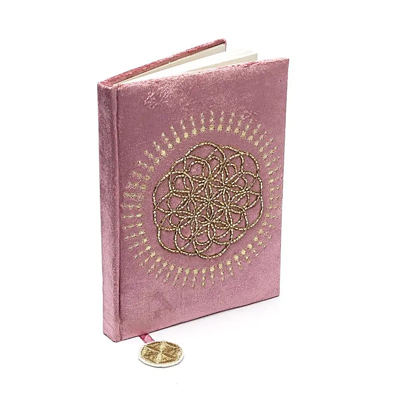 Quaderno in velluto rosa antico con Fiore della vita