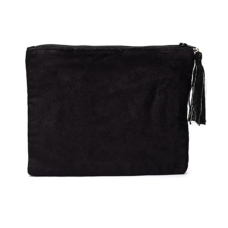 Bolsa de terciopelo negra con cremallera y fases lunares