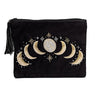 Bolsa de terciopelo negra con cremallera y fases lunares