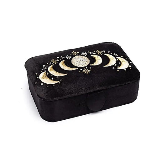 Jewellery / tarot box velvet black with moon phases