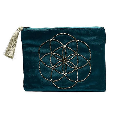 Etui fluweel petrol met Seed of Life thumb