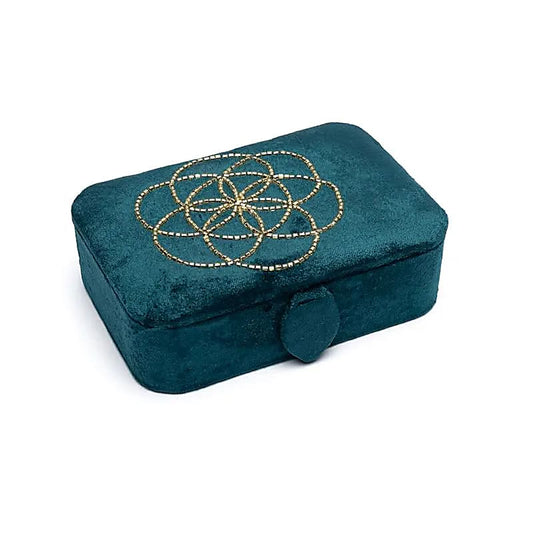 Jewellery / tarot box velvet petrol with Seed of Life