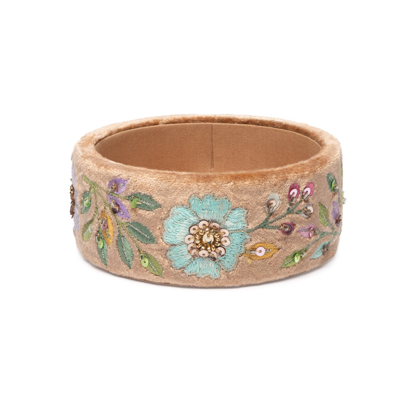 Trinket container velvet beige with Flowers