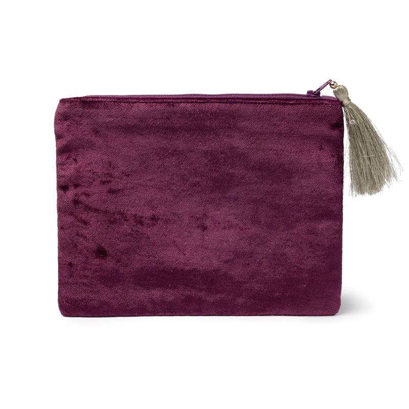 Pochette zippée en velours violet avec Ganesha de gros