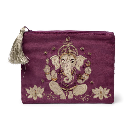 Bolsa de terciopelo morado con cremallera y Ganesha