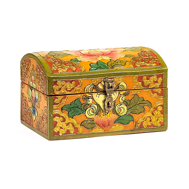 Coffret à trésor tibétain avec lotus petit
