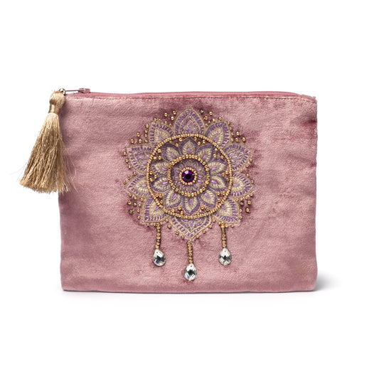 Bolsa de terciopelo lila con cremallera y Mandala